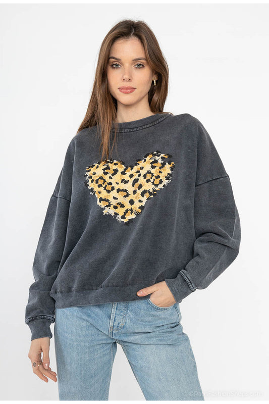 SWEAT CUORE LÉOPARD