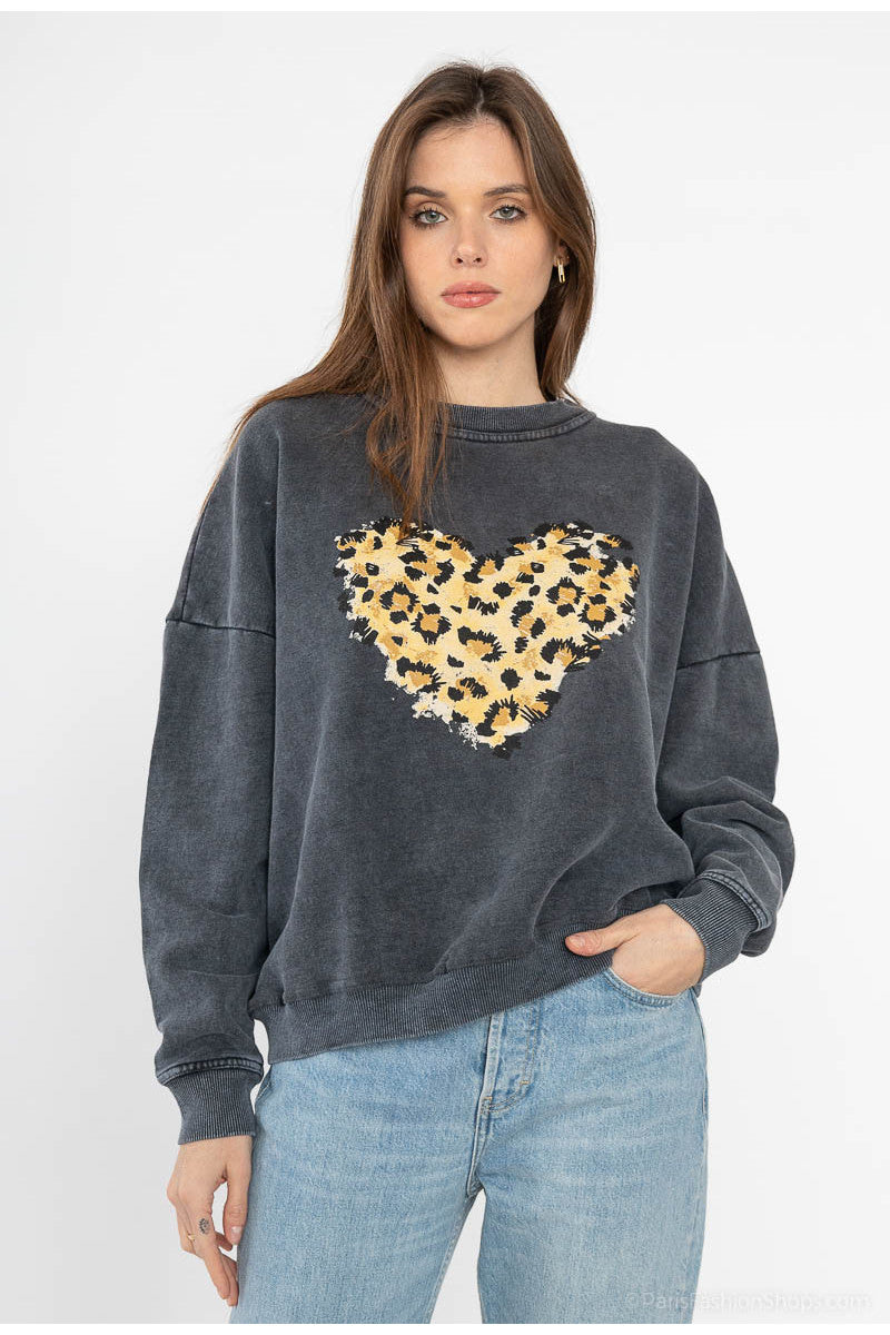 SWEAT CUORE LÉOPARD