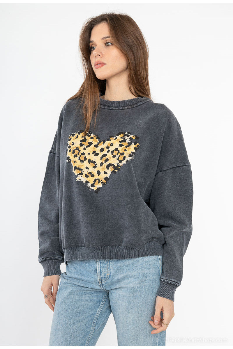 SWEAT CUORE LÉOPARD